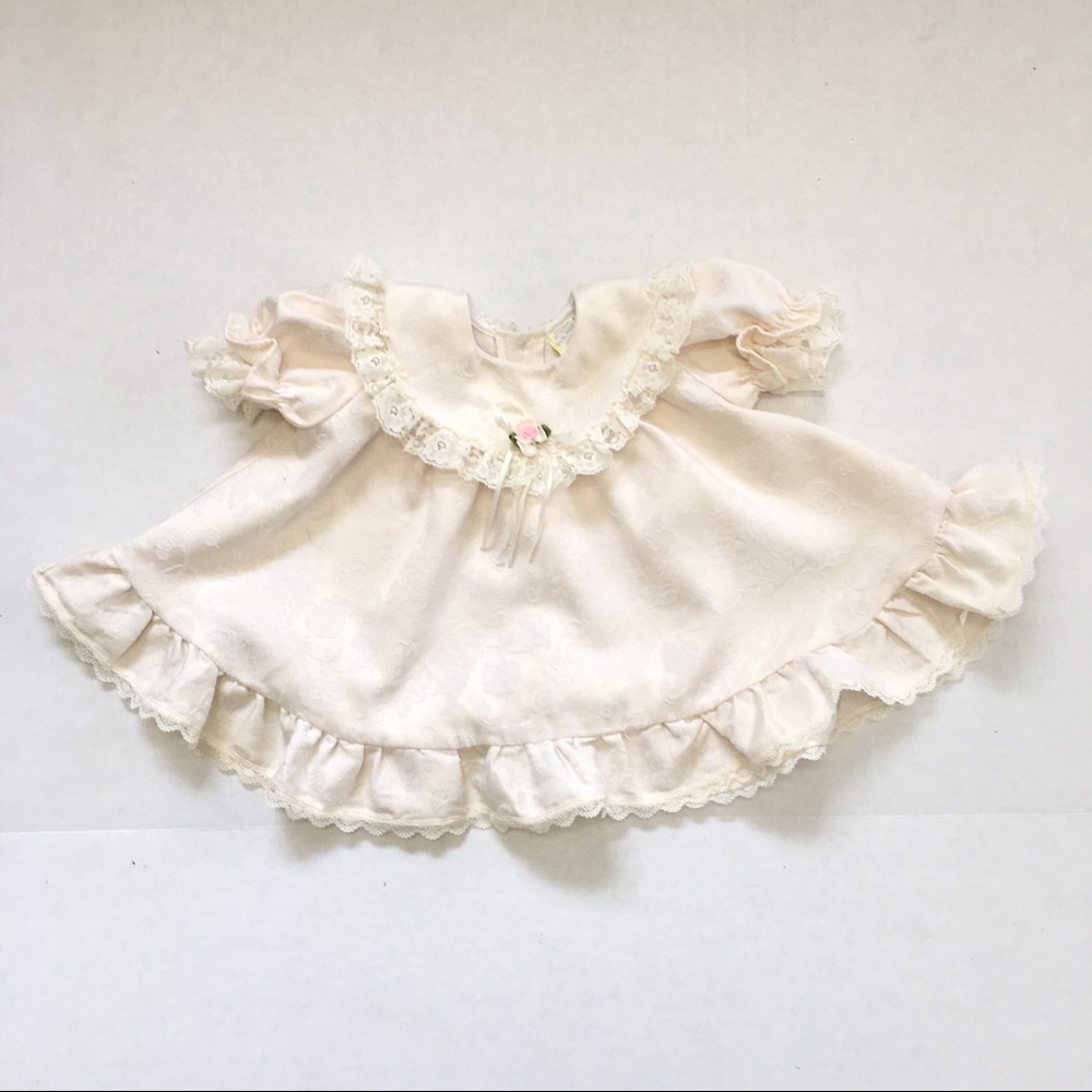 Ivory Damask and Lace Dress, 6-9 mo